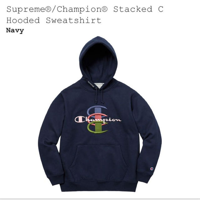 (M)Supreme Champion Hooded Sweatshirt紺