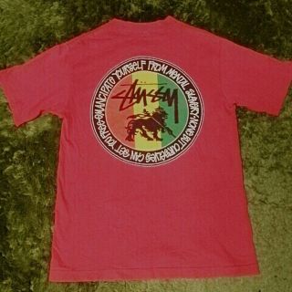 STUSSY - 80's old stussy 黒タグ ラスタライオンTシャツ 赤 Mサイズの