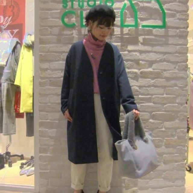 STUDIO CLIP(スタディオクリップ)のノーカラーメルトンコート☆ネイビー レディースのジャケット/アウター(ロングコート)の商品写真
