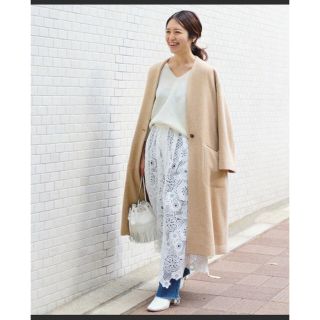 イエナ(IENA)のIENA 完売品 ウールモッサーノーカラーコート 36 ベージュA(ロングコート)