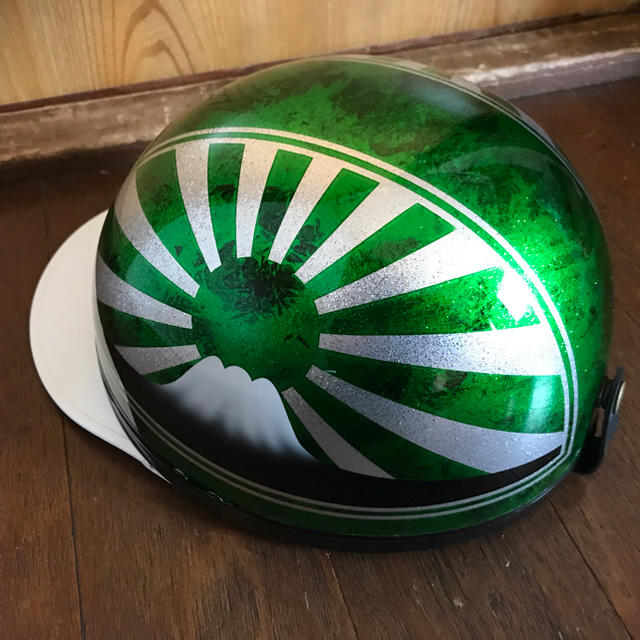 新品 キャンディーグリーンラメ ラップ塗装 富士日章 コルク半 ヘルメット