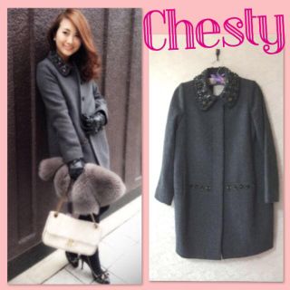 チェスティ(Chesty)のChesty★美品ブラックビジューコート(ロングコート)