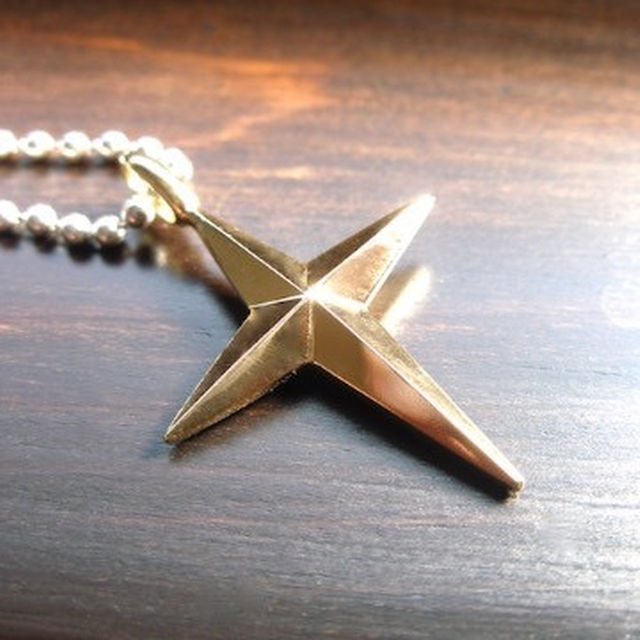 仁尾彫金『ゴールド十字星クロス』ハンドメイド59b 仁尾彫金『ゴールド十字星クロス』ハンドメイド59b