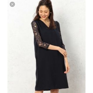 ユナイテッドアローズグリーンレーベルリラクシング(UNITED ARROWS green label relaxing)の美品♡GB Peツイル×レース Vネック ワンピース(ひざ丈ワンピース)