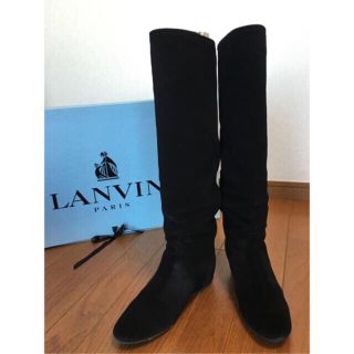 ランバン(LANVIN)のLANVIN スエード 黒 ロングブーツ インヒール4cm入り size36.5(ブーツ)