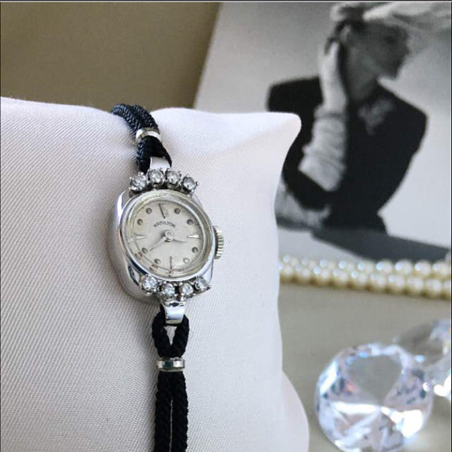 Hamilton(ハミルトン)のクリーニング済み✨8Pダイヤ 14K無垢 ハミルトン 時計 アンティーク 手巻き レディースのファッション小物(腕時計)の商品写真