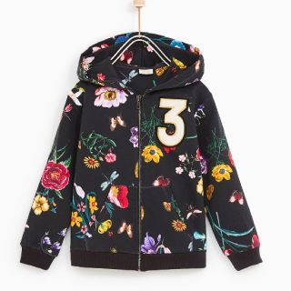 ザラキッズ(ZARA KIDS)のZARA ガール フラワー柄プラッシュジャージー地 スウェット(パーカー)