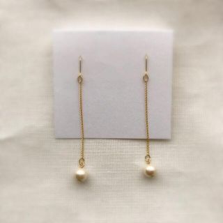 ハンドメイド コットンパールロングイヤリング ピアス(イヤリング)