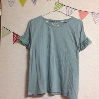 サマンサモスモス(SM2)のehka sopo 袖フリルTシャツ 緑(Tシャツ(半袖/袖なし))