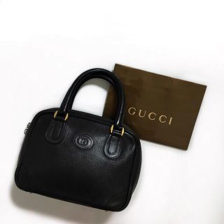 良品 レア グッチ レザー ロゴプレート付き 型押し ミニボストン
