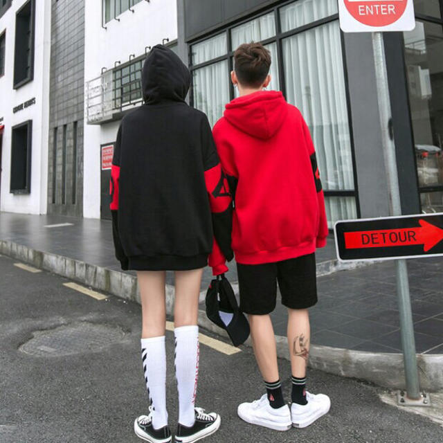 ❤️新作❤️ ストリート 赤黒 ビッグ パーカー STUSSY シュプリーム 系 メンズのトップス(パーカー)の商品写真