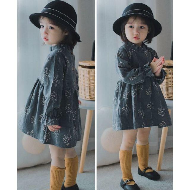 ☆みうみう♡様専用☆女児花柄ワンピース・グレー・80&110 キッズ/ベビー/マタニティのキッズ服女の子用(90cm~)(ワンピース)の商品写真