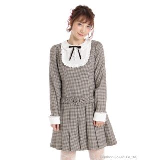 アンクルージュ(Ank Rouge)の新品♡アンクルージュ♡ ベルト付ローウエストプリーツワンピース ブラウン千鳥格子(ミニワンピース)