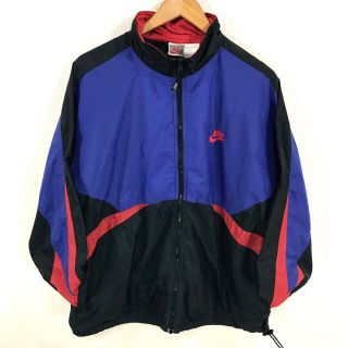 ナイキ(NIKE)の上美品 良柄 ♪ 90s ナイキ ナイロンジャケット マルチカラー XL 黒(ナイロンジャケット)