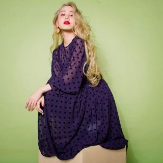 グリモワール(Grimoire)の★MARTE Flocky Dot Dress パープル【新品】(ロングワンピース/マキシワンピース)