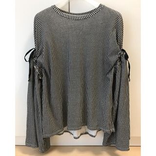 ザラ(ZARA)のZARA ザラ ギンガムチェック ベルスリーブ カットソー Sサイズ(カットソー(長袖/七分))