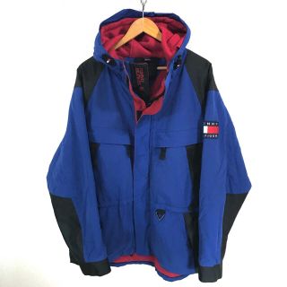 トミーヒルフィガー(TOMMY HILFIGER)のレア 90s トミーヒルフィガー マウンテンパーカー 総フリース M 青(マウンテンパーカー)