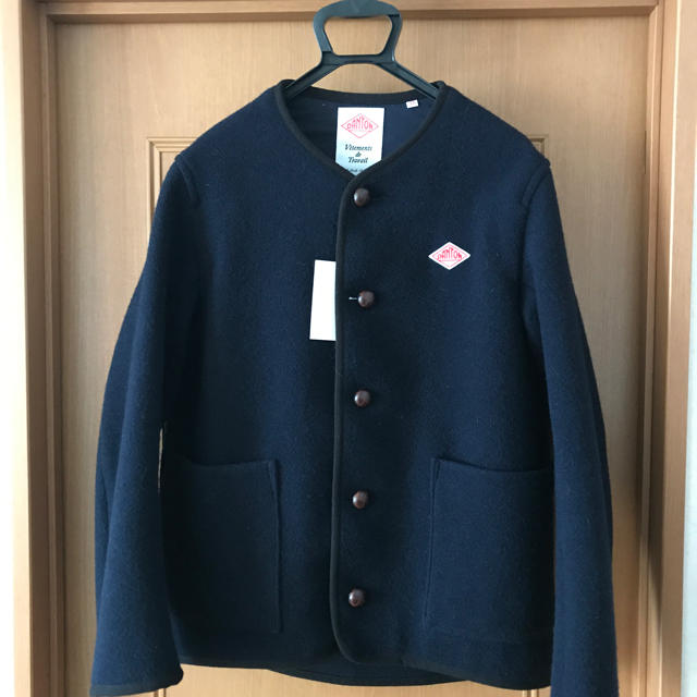 DANTON ウールモッサ ノーカラージャケット NAVY