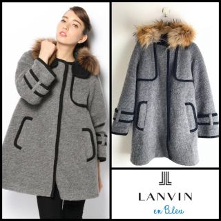 ランバンオンブルー(LANVIN en Bleu)の定価7万円✳︎ランバン オン ブルー ニットコート リアルファー モヘア(ニットコート)