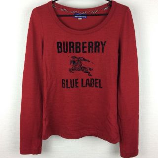 バーバリーブルーレーベル(BURBERRY BLUE LABEL)の美品 BURBERRY BLUE LABEL 長袖ニット ビッグロゴ レッド(ニット/セーター)