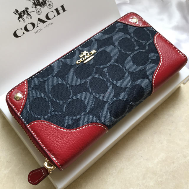 COACH - SALE coach 長財布 デニム 赤 コーチ 新品 アウトレットの通販