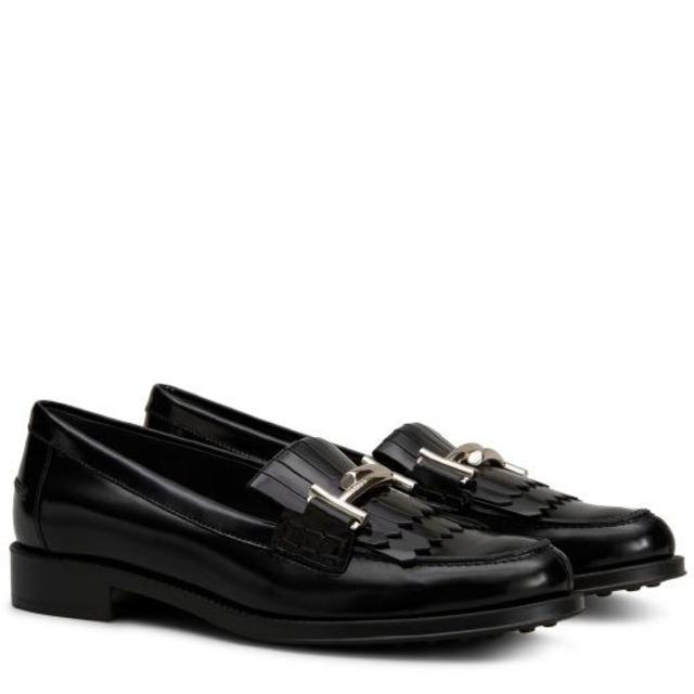 TOD'S - tod's ダブルTメタル フリンジローファー ブラック 37.5の通販