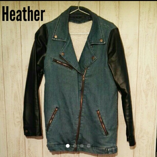heather(ヘザー)のHeather デニム × フェイクレザー ボア  ライダースジャケット レディースのジャケット/アウター(ライダースジャケット)の商品写真