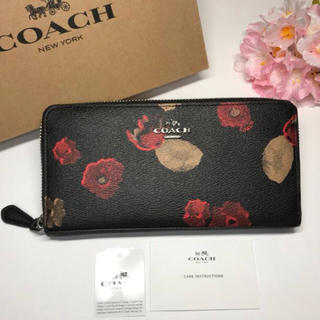 コーチ(COACH)の【新品】COACH★花柄の長財布 ブラック　フローラル(財布)