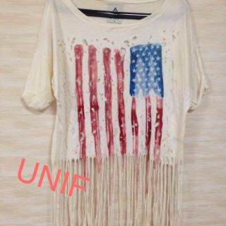 ユニフ(UNIF)の値下げ☆UNIF*国旗ダメージTシャツ(Tシャツ(半袖/袖なし))