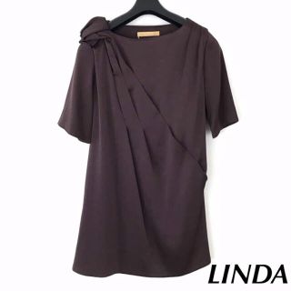 リンダ(LINDA)の日本製♦︎美品 LINDA 袖あり ワンピース トップス ブラウン レディース(ミニワンピース)