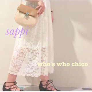 フーズフーチコ(who's who Chico)の新品未使用 ペチコート付き レーススカート(ひざ丈スカート)