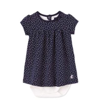 プチバトー(PETIT BATEAU)の18m 新品 プチバトー  ドットプリント半袖ボディドレス(ワンピース)