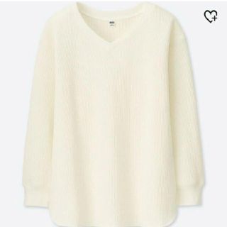 ユニクロ(UNIQLO)のUNIQLO ワッフルVネックT Mサイズ(Tシャツ(長袖/七分))