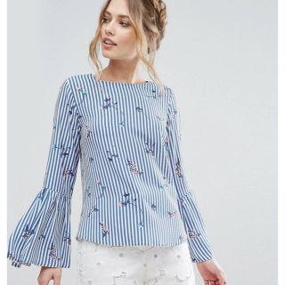 エイソス(asos)のasos ストライプ フレアスリーブ ブラウス(シャツ/ブラウス(半袖/袖なし))