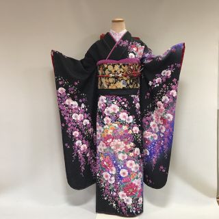 専用ページ【新品】黒ラメ洋花柄の振袖フルセット(振袖)