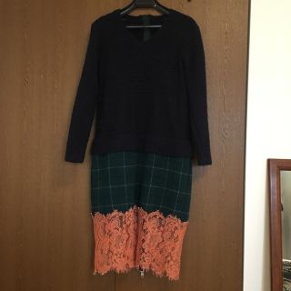 サカイ(sacai)のサカイ ドッキングワンピース 💕紺✖️グリーン✖️オレンジ(ひざ丈ワンピース)