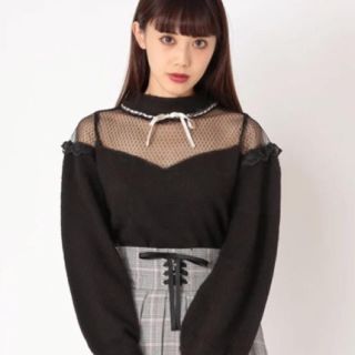 アンクルージュ(Ank Rouge)のドットチュール切り替えはしごレースTOPS(ニット/セーター)