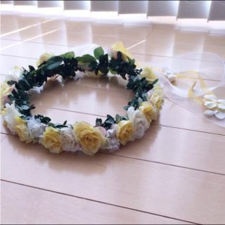 花かんむり 黄色♡白♡葉っぱ(ヘアアクセサリー)