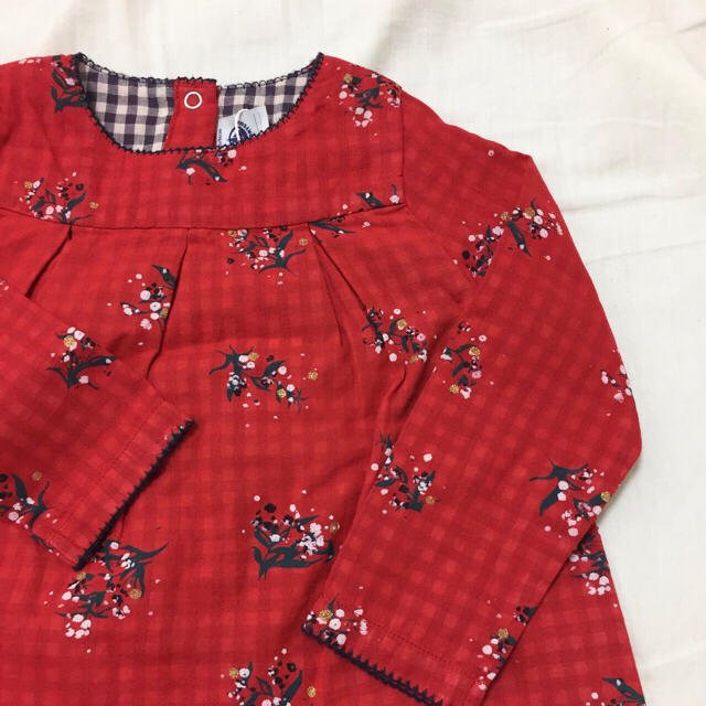 PETIT BATEAU(プチバトー)のSALE☆36m プチバトー チュビックフラワー ワンピース レッド キッズ/ベビー/マタニティのキッズ服女の子用(90cm~)(ワンピース)の商品写真