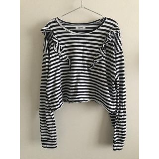 ザラ(ZARA)のZARA ボーダーフリルカットソー(カットソー(長袖/七分))