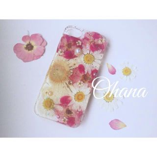 白とピンクの押し花iphoneケース(モバイルケース/カバー)