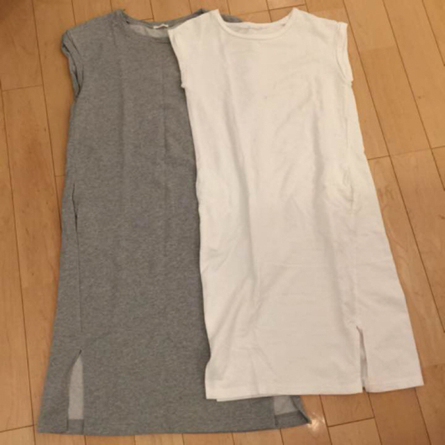 GU(ジーユー)のZARA GU kbf フレンチスリーブロングT グレー L レディースのワンピース(ひざ丈ワンピース)の商品写真