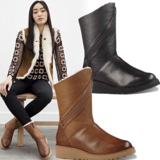 UGG アグ LORNA ムートンブーツ ジップ レザー-