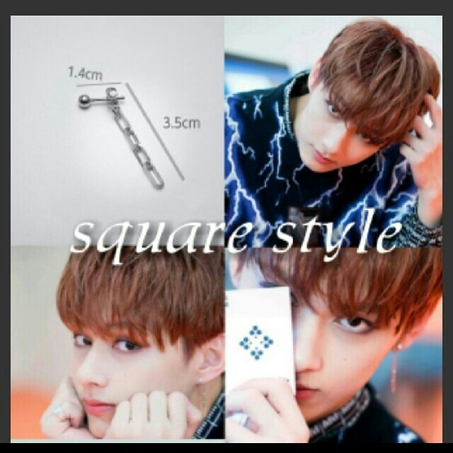 SEVENTEEN jun style ／スクエアチェーン／片耳 ハンドメイドのアクセサリー(ピアス)の商品写真