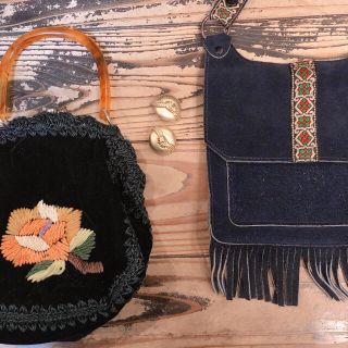 グリモワール(Grimoire)のused べっ甲刺繍ベロアバッグ(ハンドバッグ)