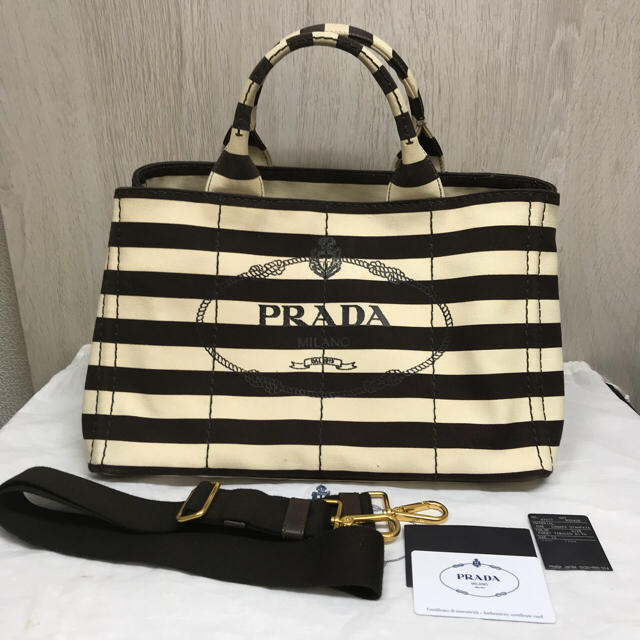 PRADA(プラダ)のプラダ カナパ  トートバッグ ボーダー Mサイズ レディースのバッグ(トートバッグ)の商品写真