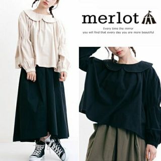 メルロー(merlot)の今季新作♡メルロー ふんわりトップス ブラック黒(シャツ/ブラウス(長袖/七分))