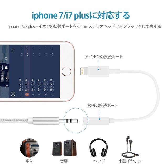 接続転換ケーブル 【最安】iPhone7/8/X用イヤホン 最新IOS対応 スマホ/家電/カメラのオーディオ機器(ヘッドフォン/イヤフォン)の商品写真