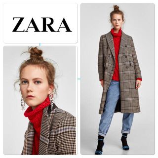 ザラ(ZARA)のZARA チェック柄 チェスターコート ロングチェスターコート S(チェスターコート)