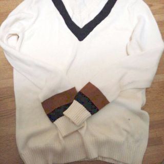 アーペーセー(A.P.C)のapc 　チルデン　セーター　白×黒　m　袖に茶色　2(ニット/セーター)